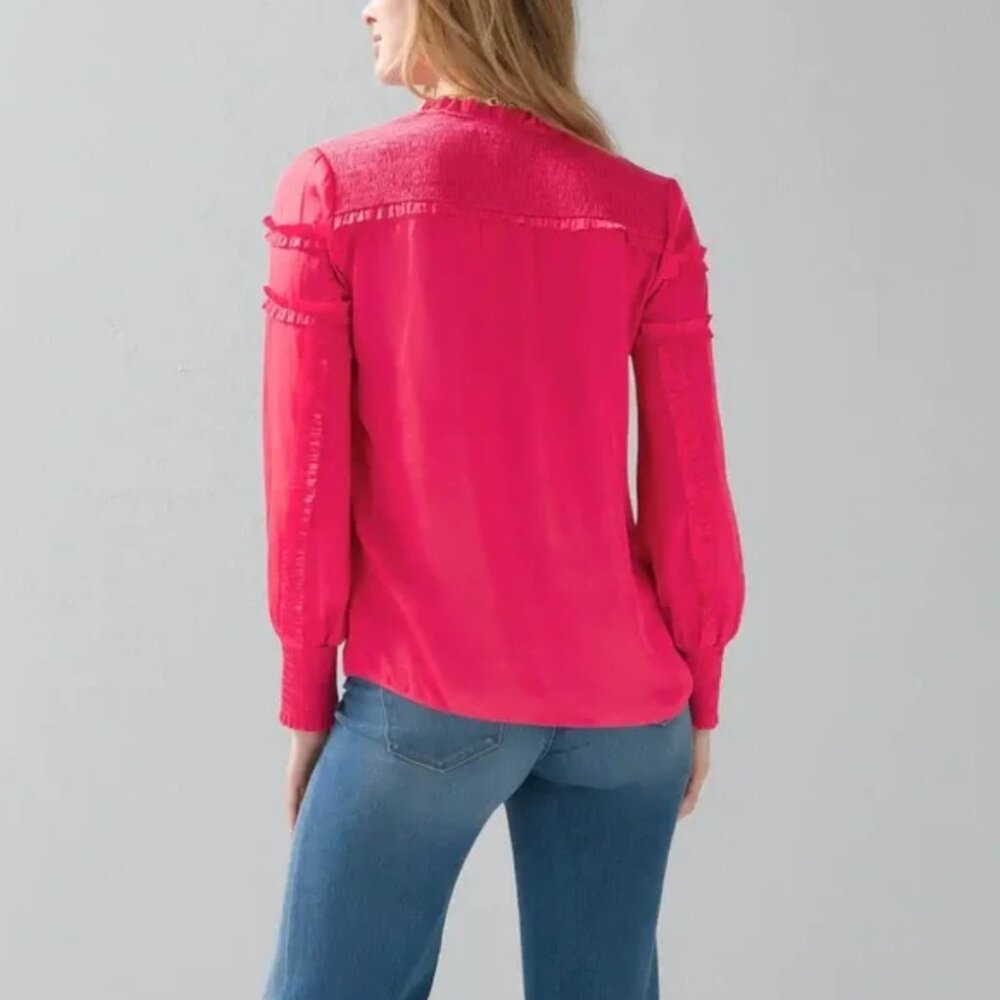 NEW WHBM Tie-Neck Ruffle-Sleeve Blouse - Picture 7 of 15